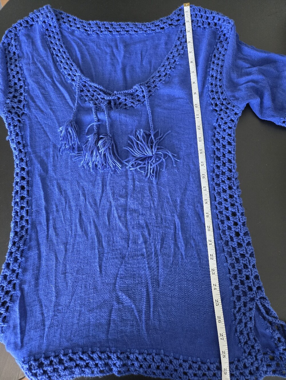 Blue Crochet Trim Beach Coverup - Picture 4 of 5